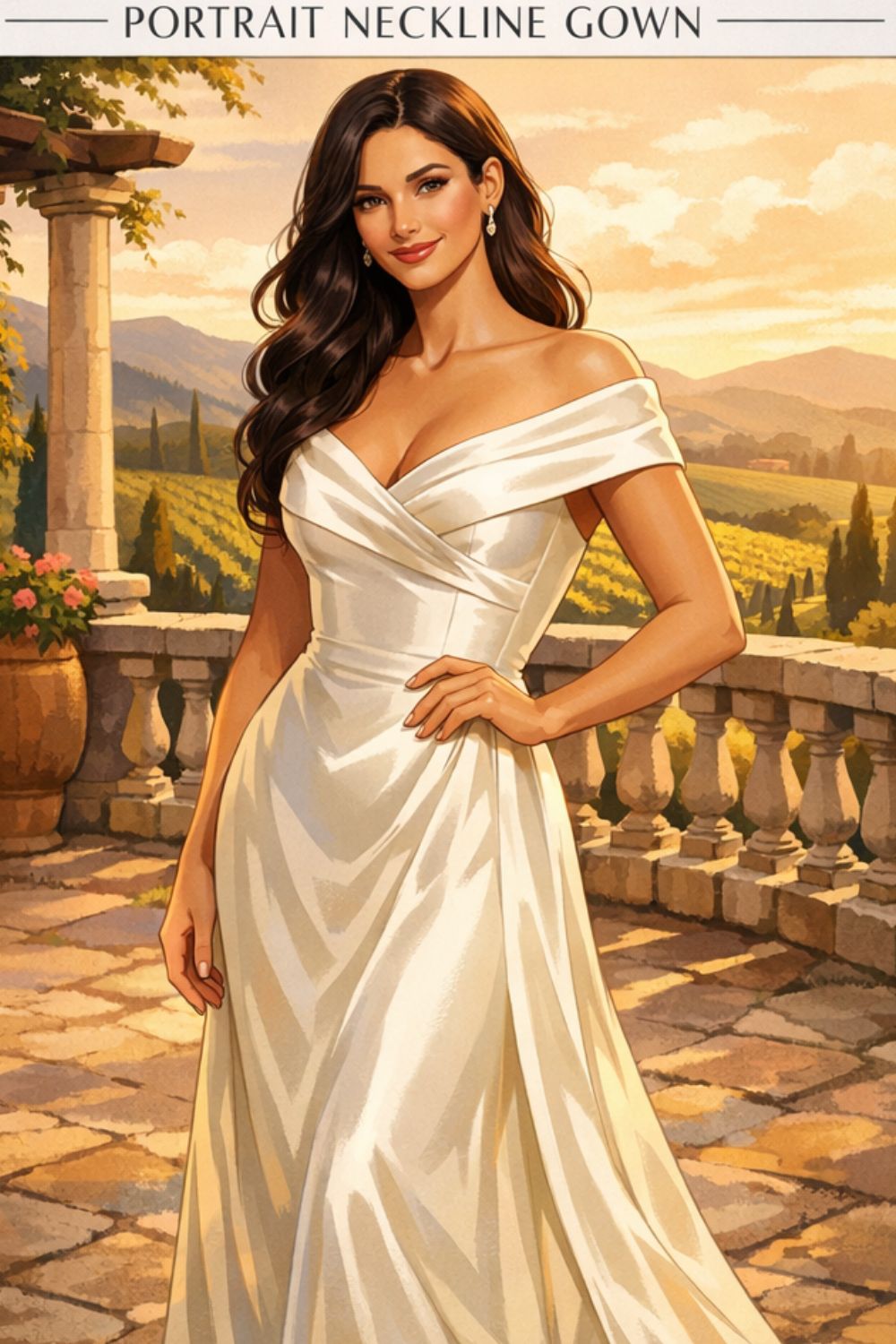 Portrait Neckline Gown Example