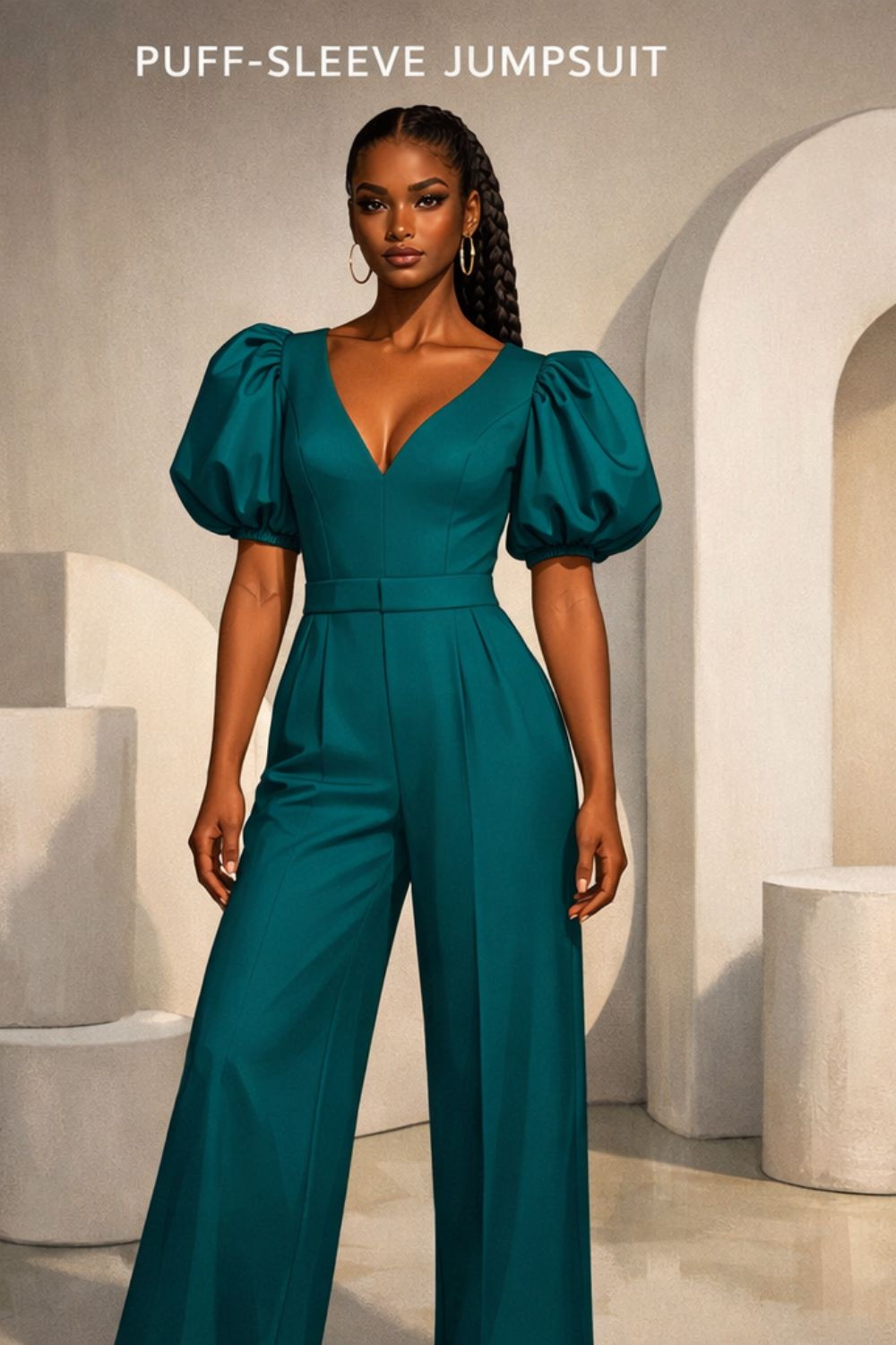 puff-sleeve jumpsuit example