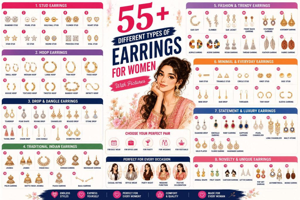 different types of earrings for women with pictures