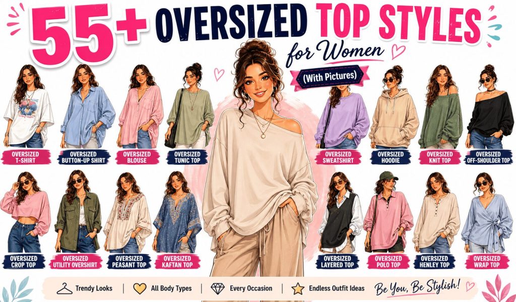 different types of oversized tops for women with pictures