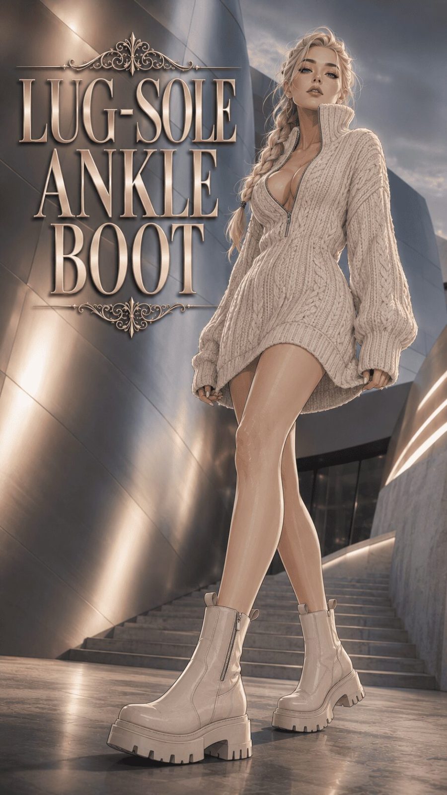 Lug-sole ankle boot casual shoe for women