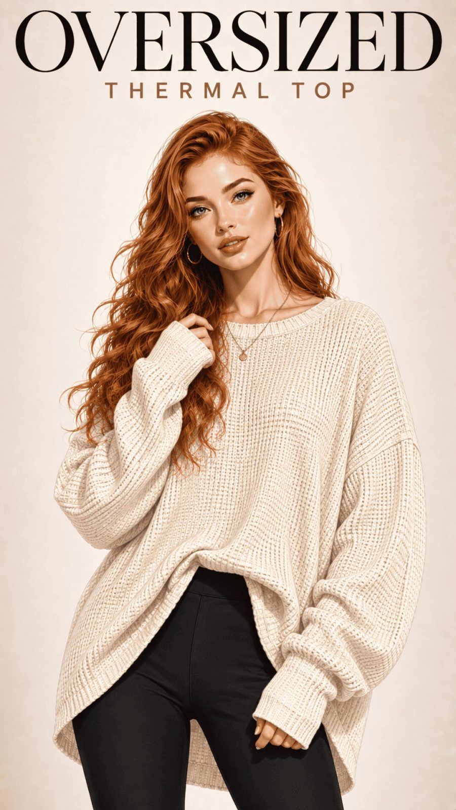 Oversized Thermal Waffle Knit Top for women