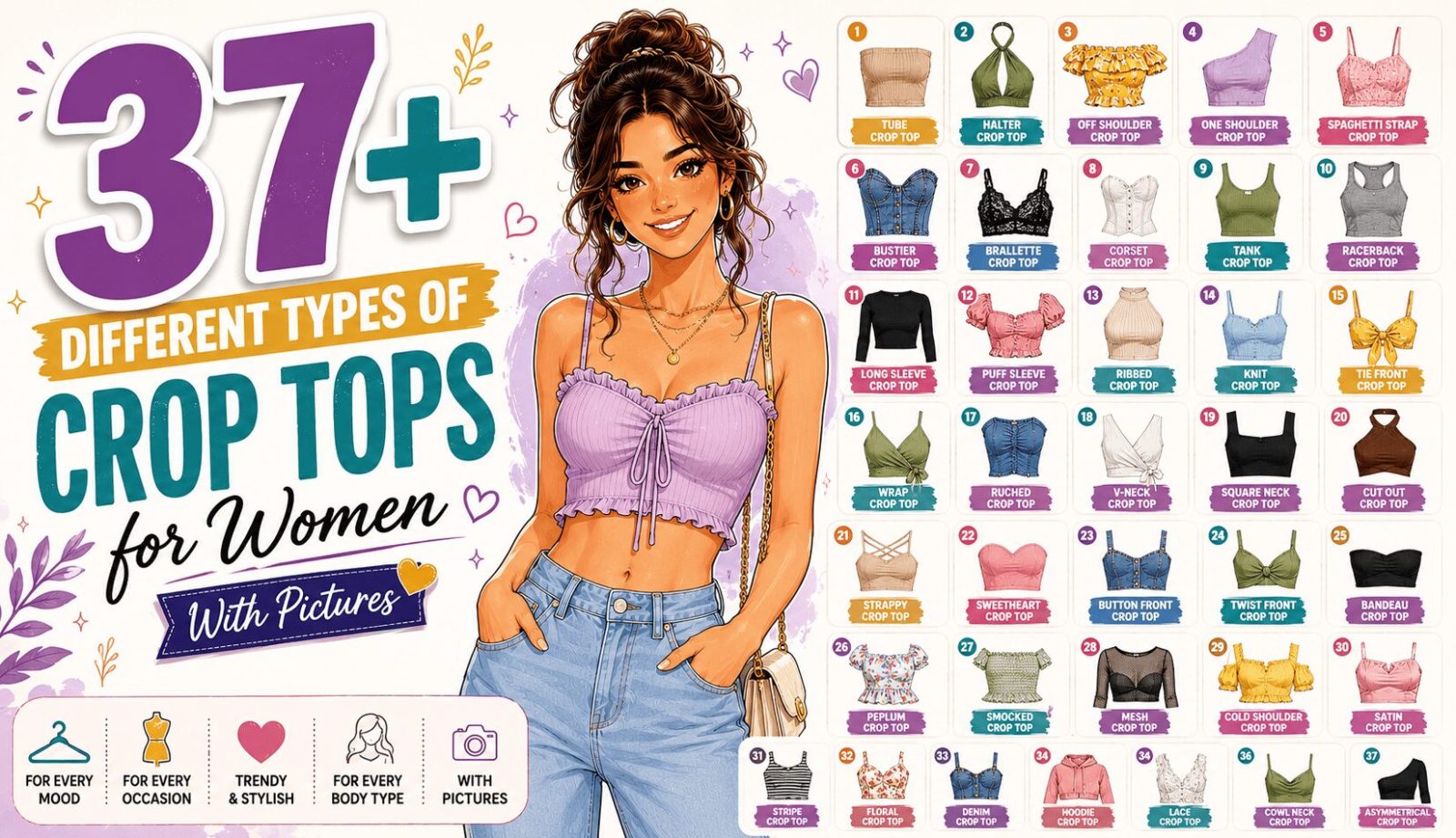 types of crop tops for women with names and pictures