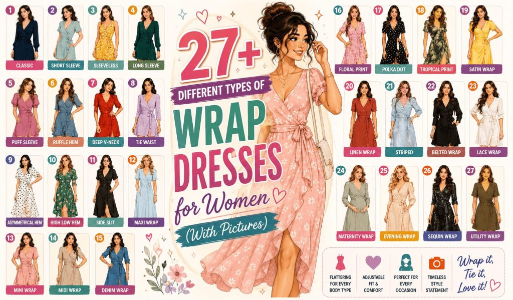 types of wrap dresses for women with names and pictures