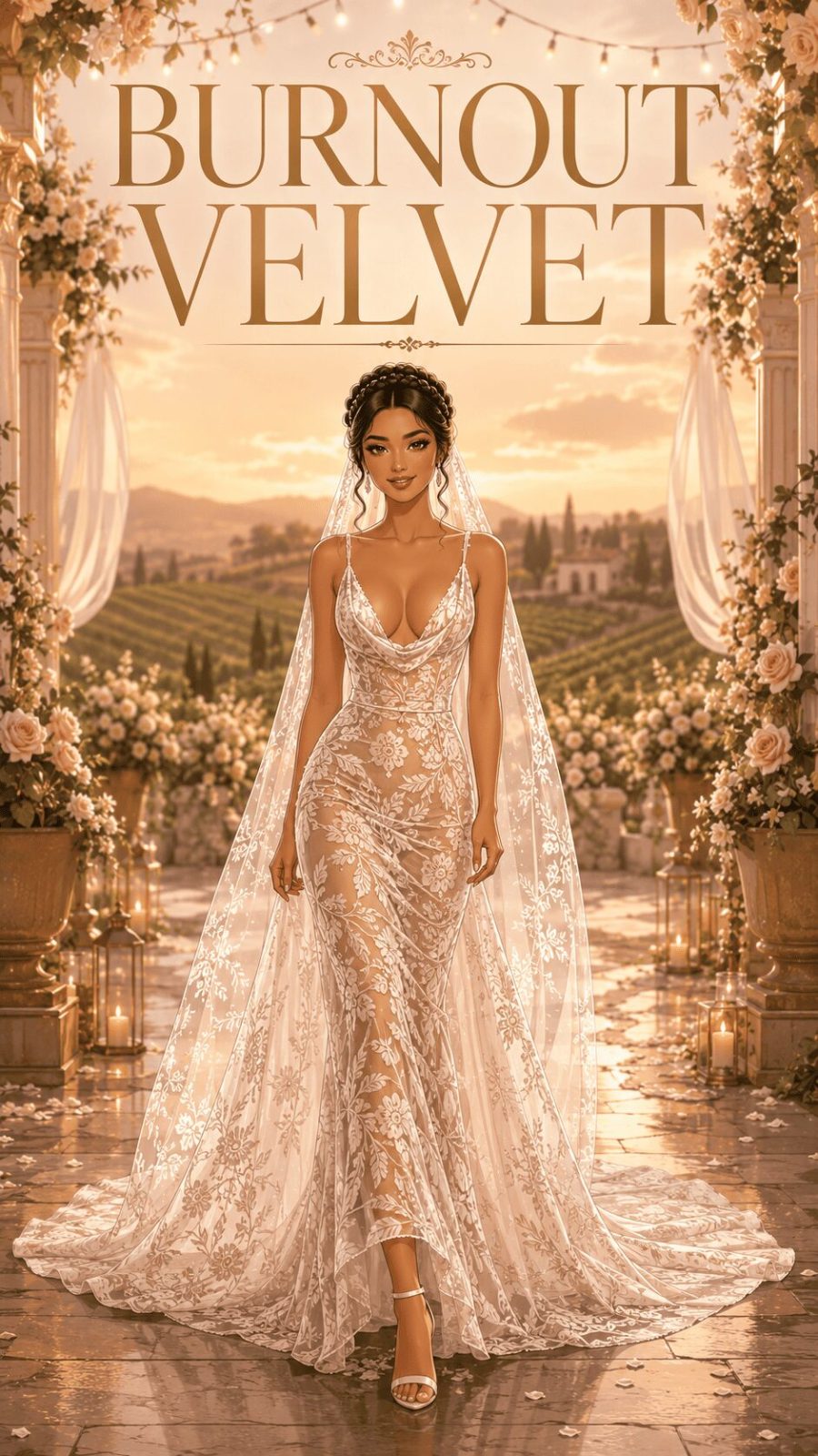 Burnout Devore Velvet Wedding Dress Example