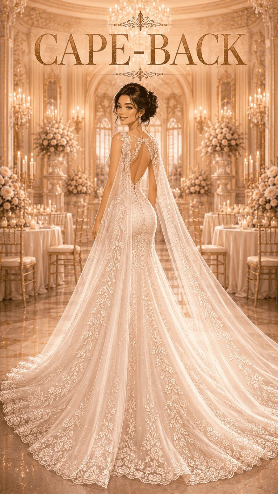 Cape-Back Wedding Dress