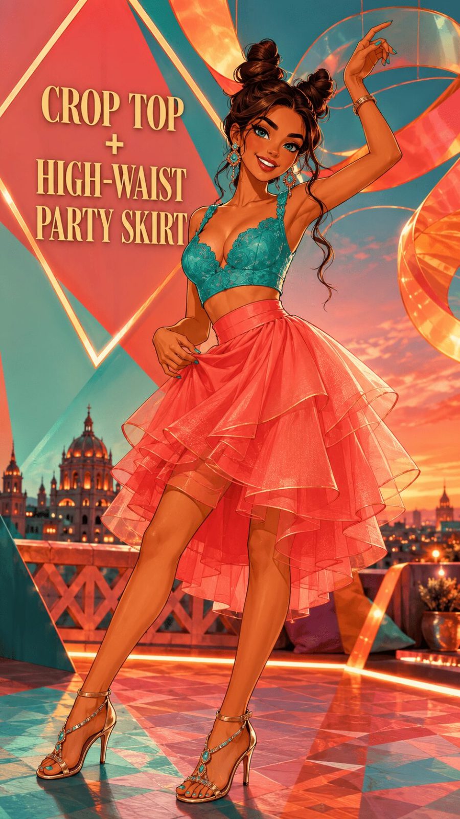 Crop Top High Waist Party Skirt