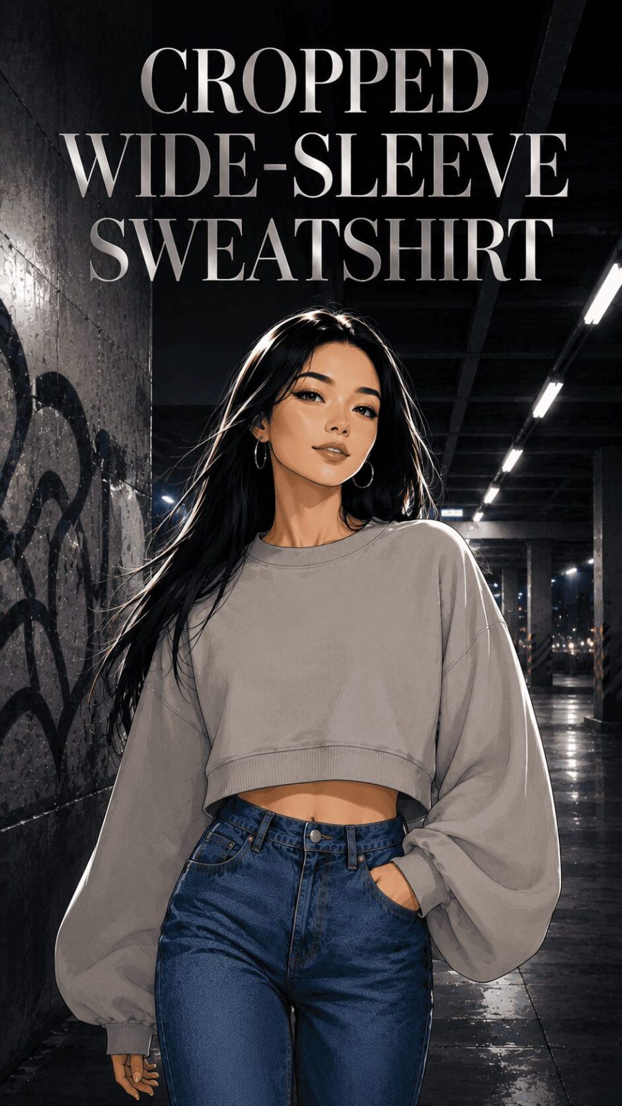 Cropped Wide Sleeve Sweatshirt Example