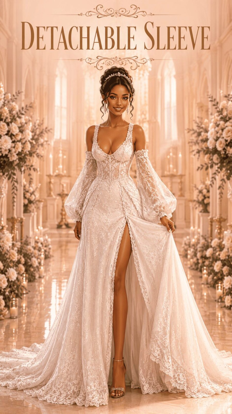 Detachable Sleeve Wedding Dress