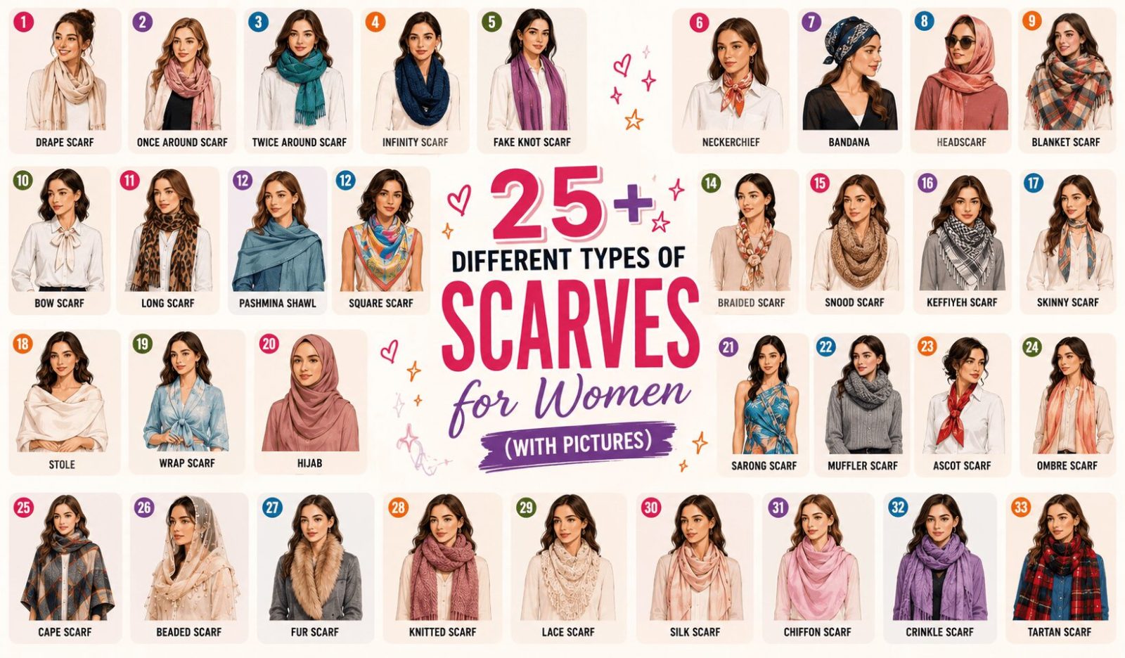 different types of scarves for women with pictures
