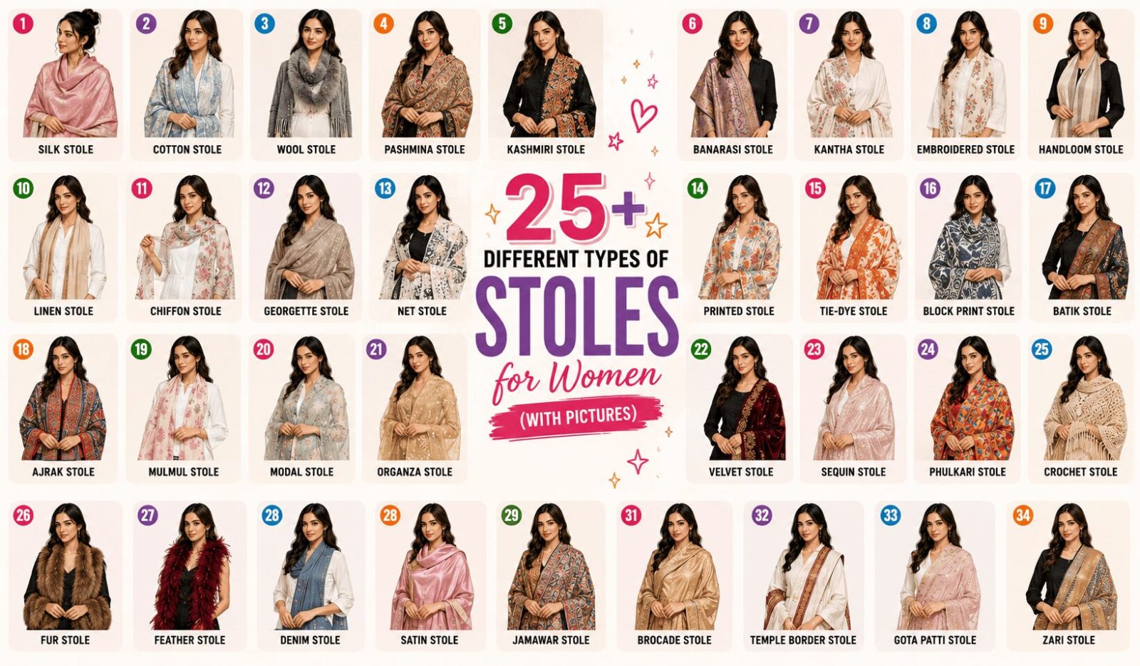 25+ Different Types of Stoles for Women (With Pictures)