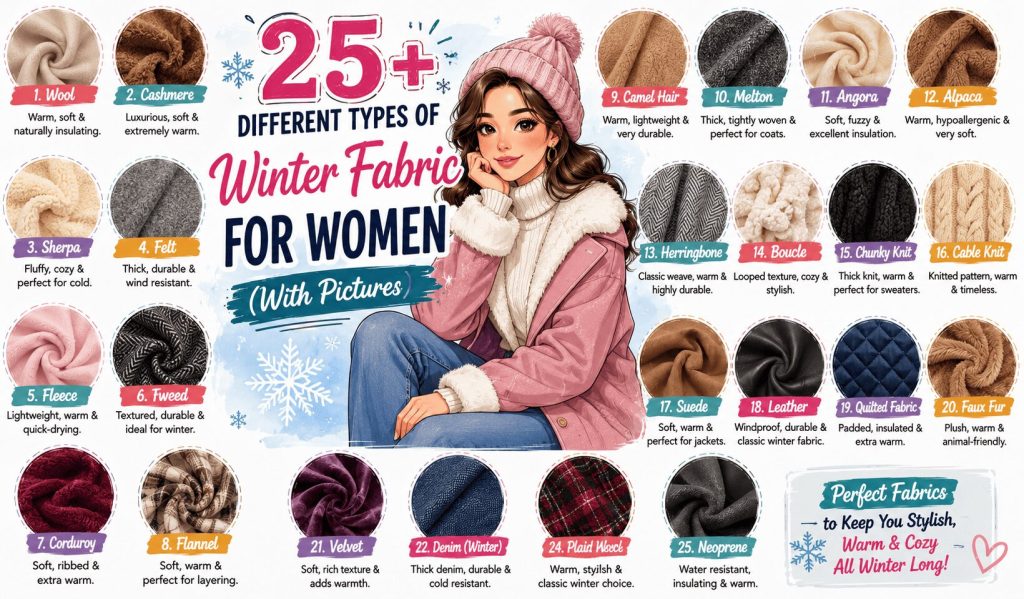 different types of winter fabric for women with pictures
