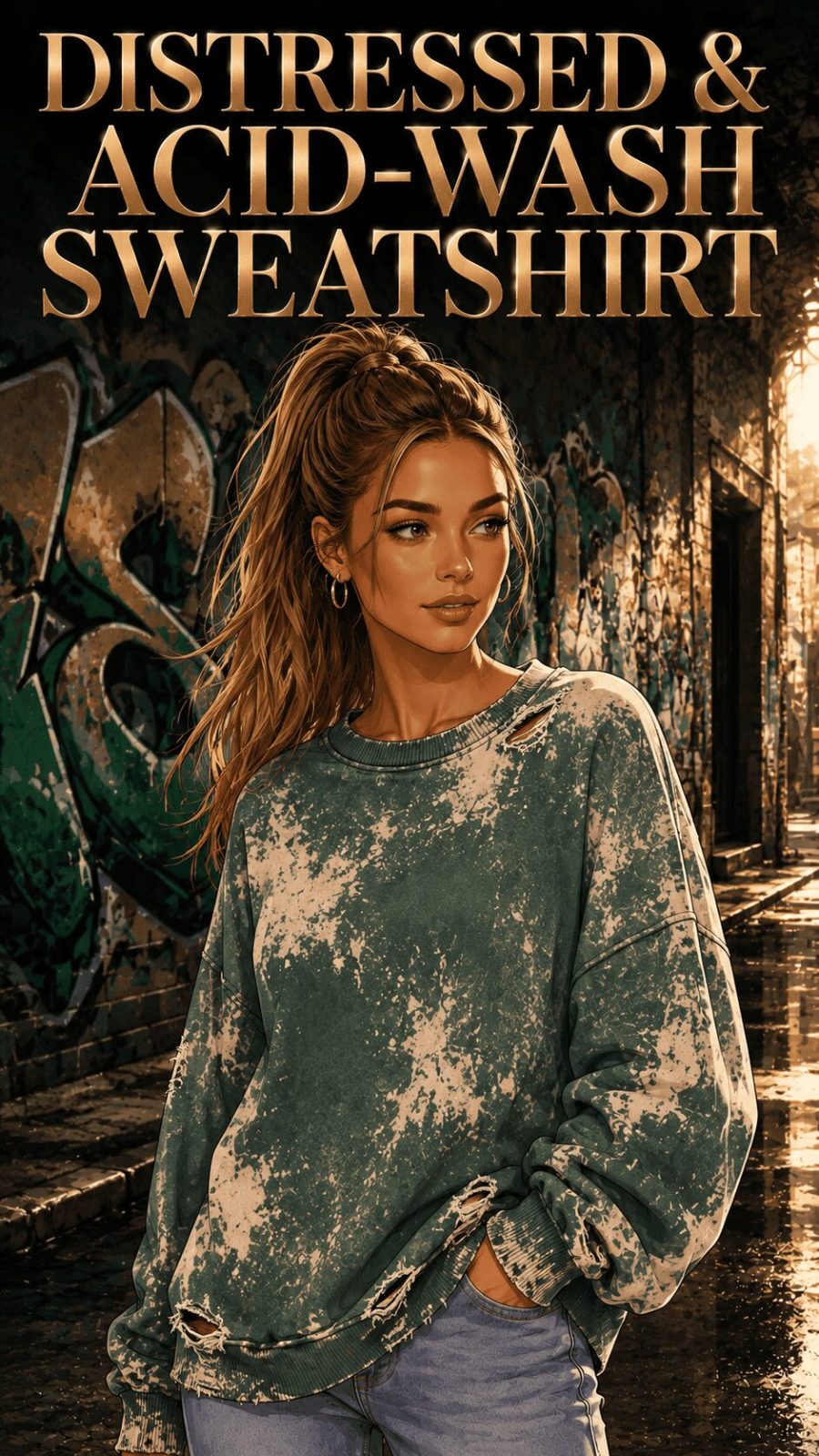 Distressed Acid Wash Sweatshirt Example