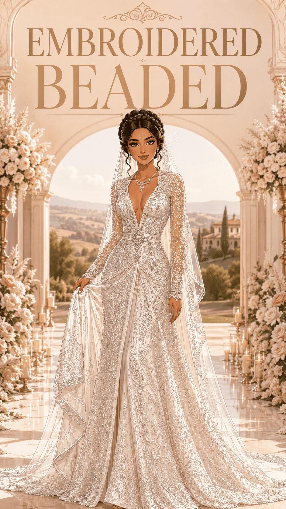 Embroidered Beaded Fabric Wedding Dress Example