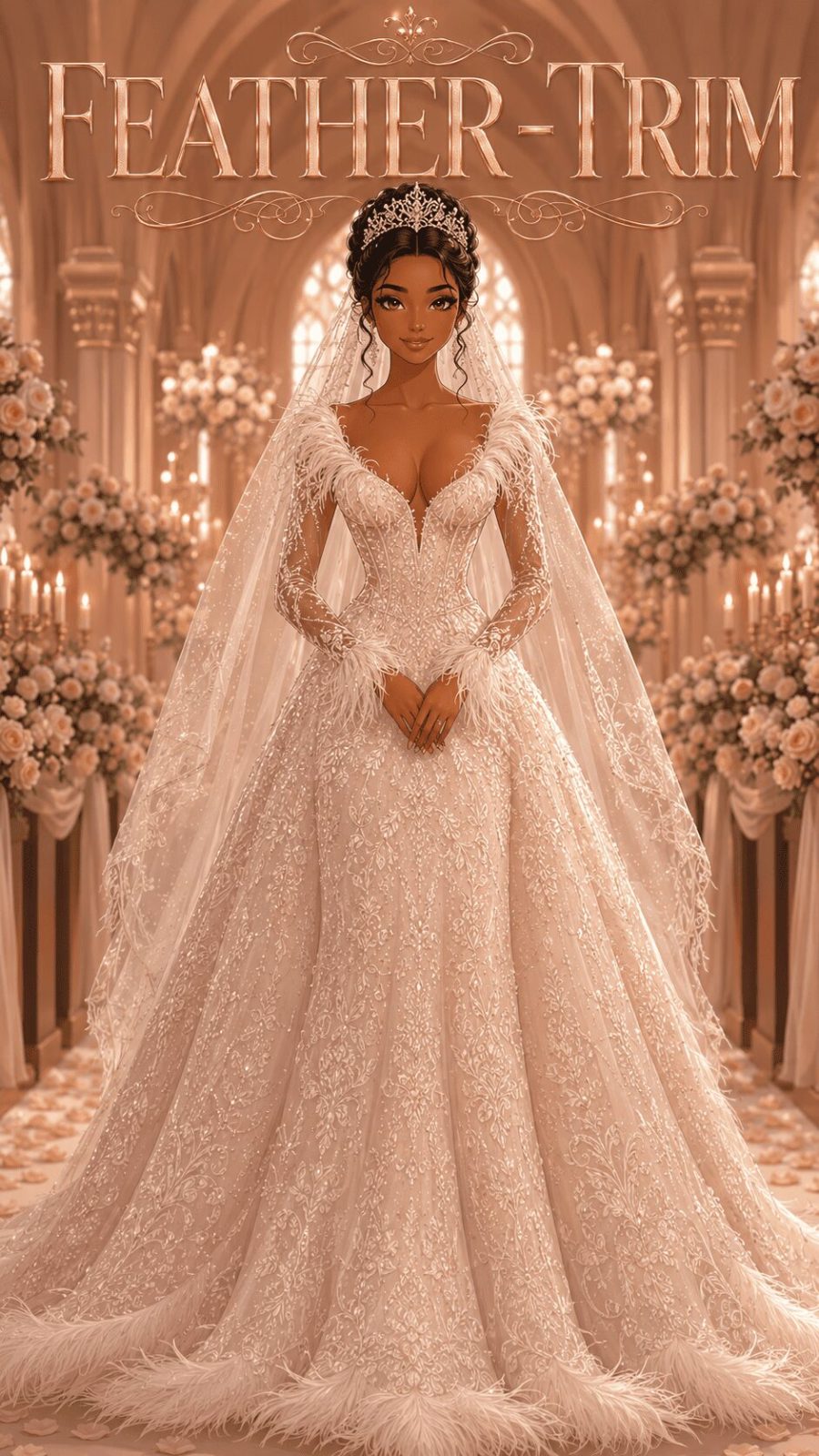Feather Trim Wedding Dress Example