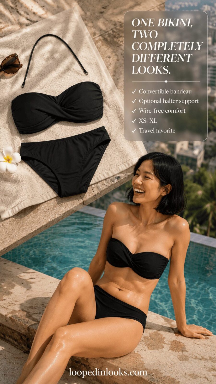 Hilor Twist-Front Bandeau with Removable Halter Strap