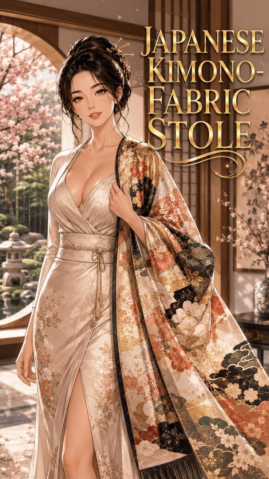 Japanese Kimono Fabric Stole Example
