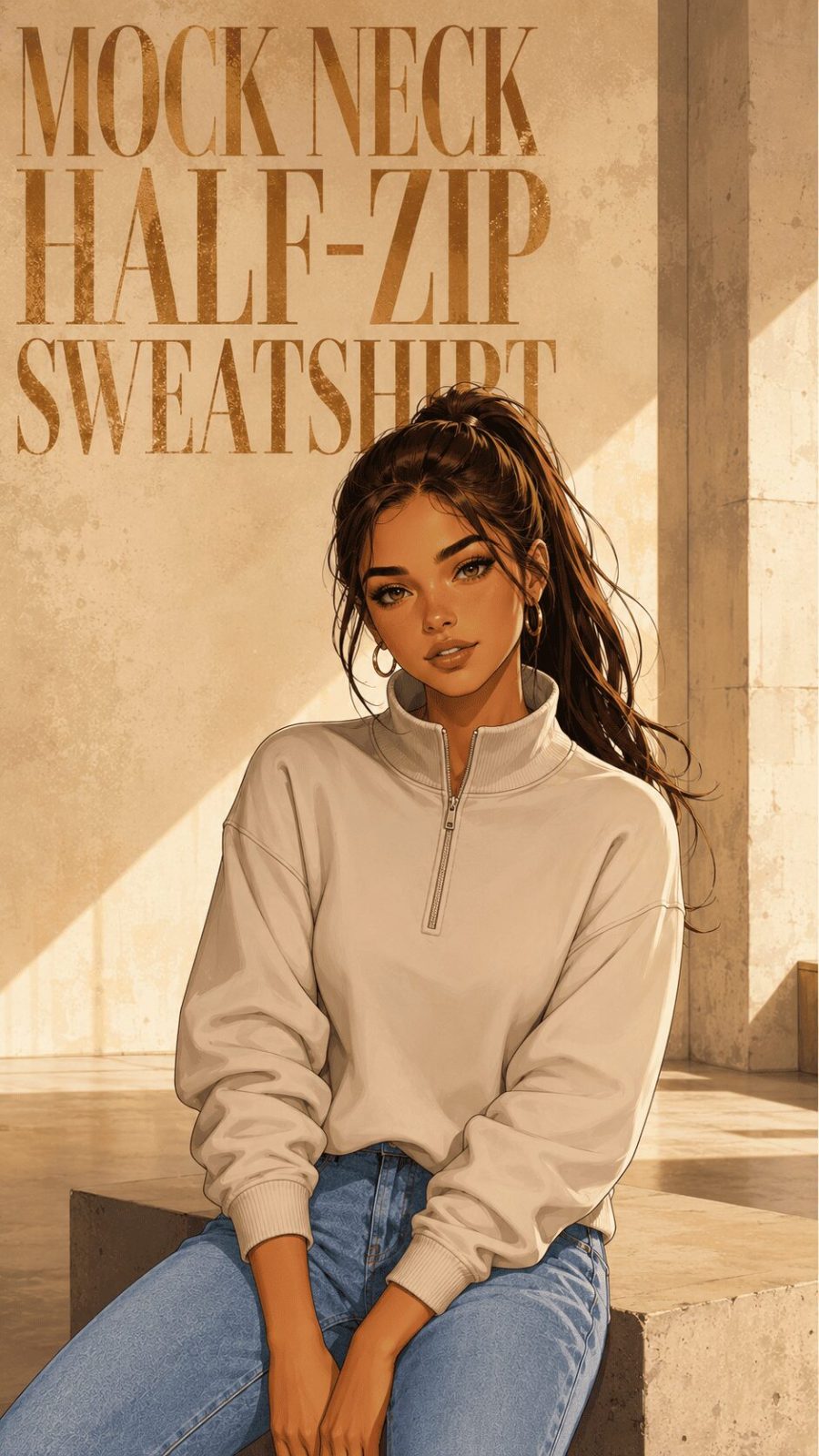 Mock Neck Half Zip Sweatshirt Example