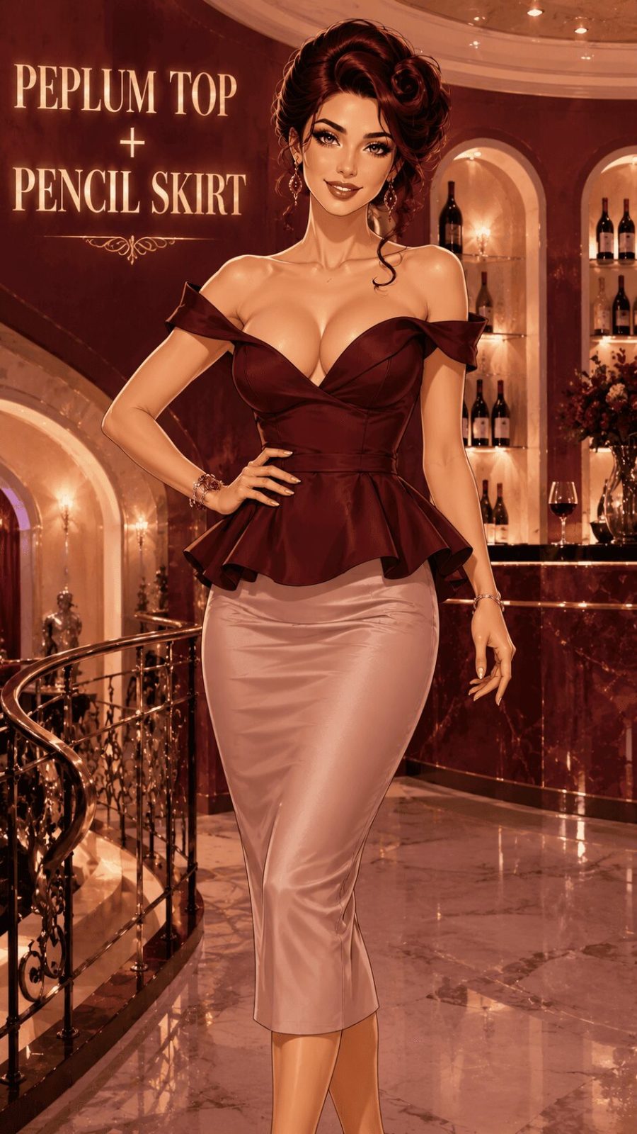 Peplum Top Pencil Skirt Party Wear