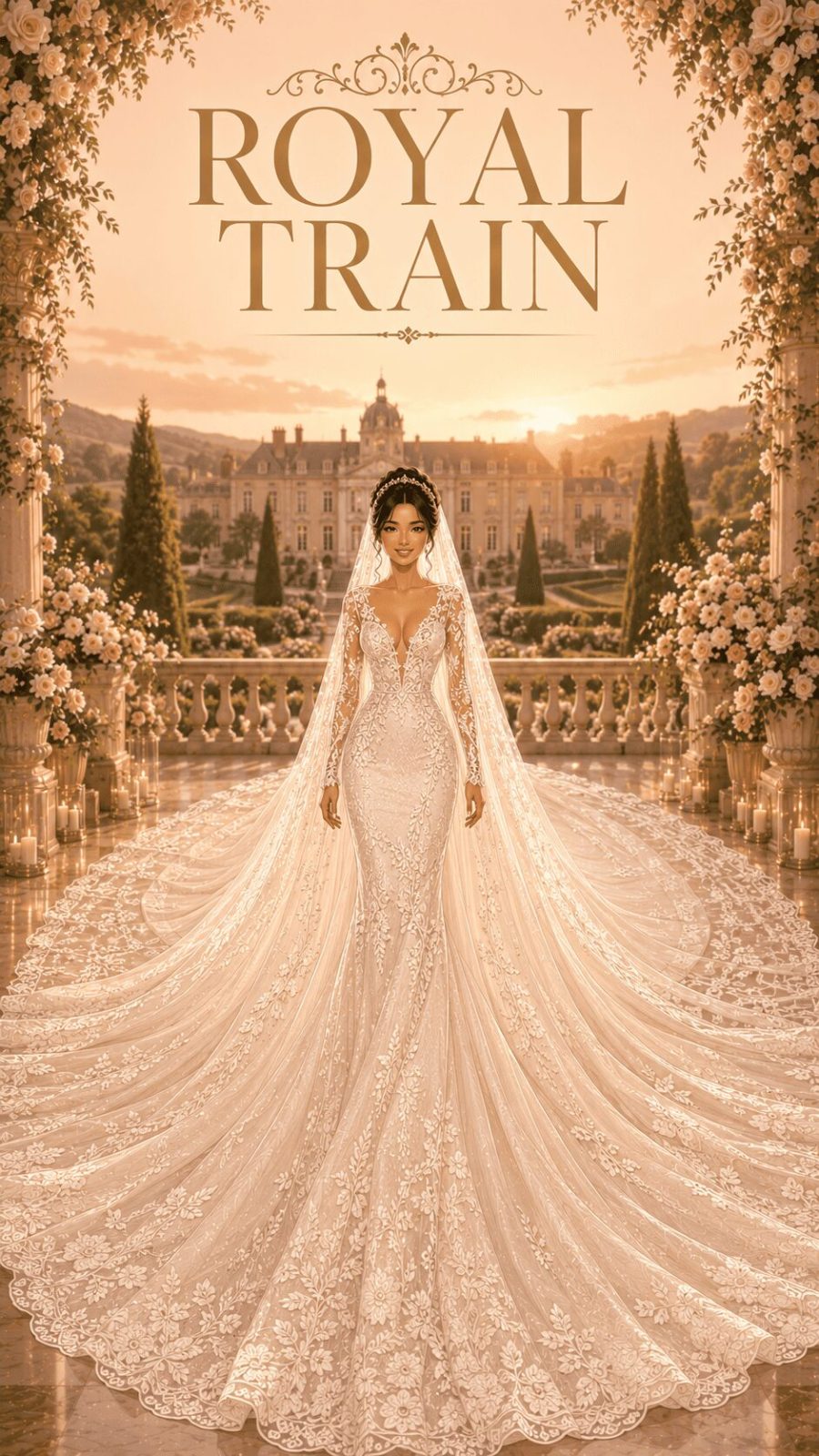 Royal Extended Train Wedding Dress Example