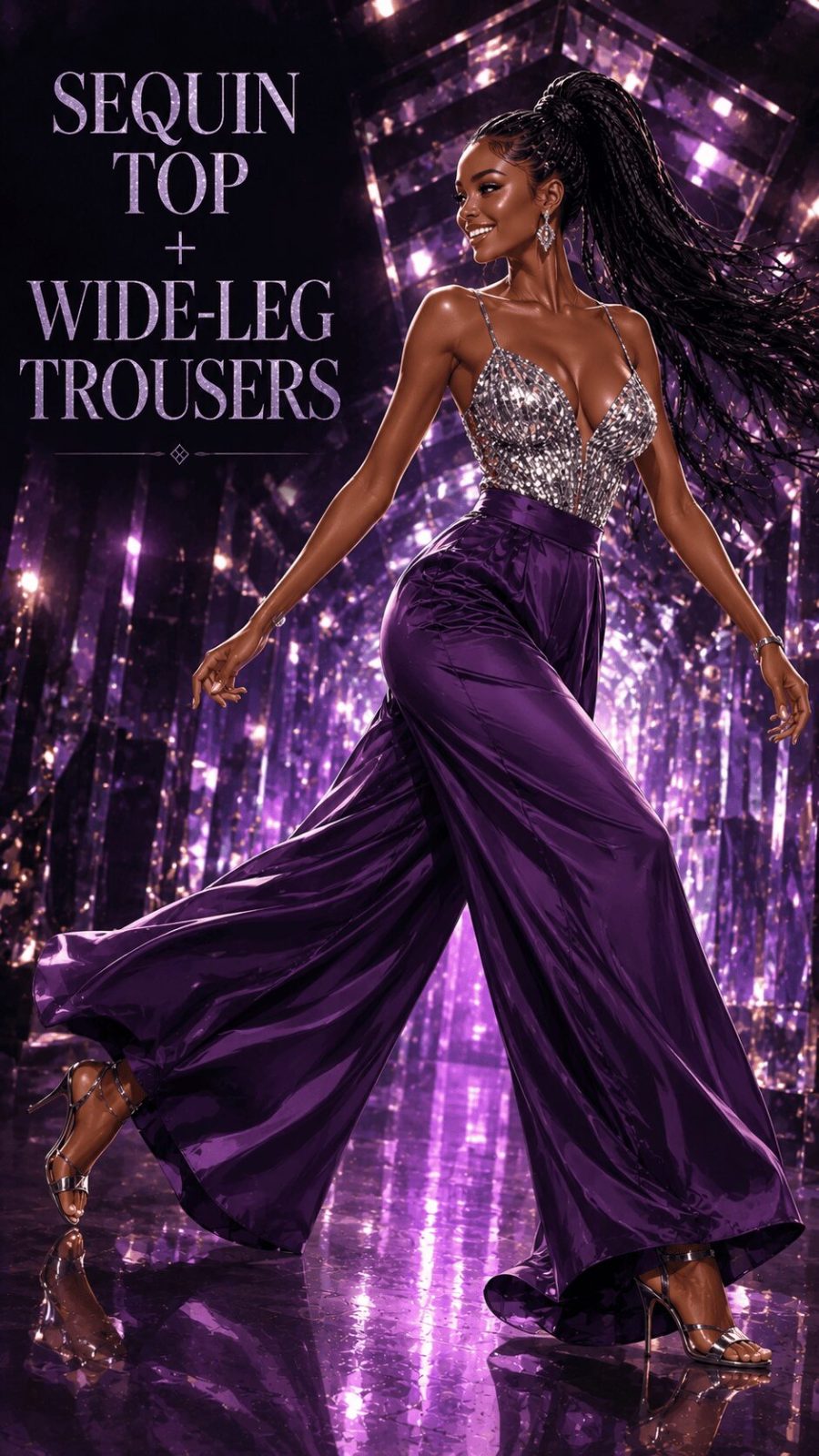 Sequin Top Wide Leg Trousers Party Wear