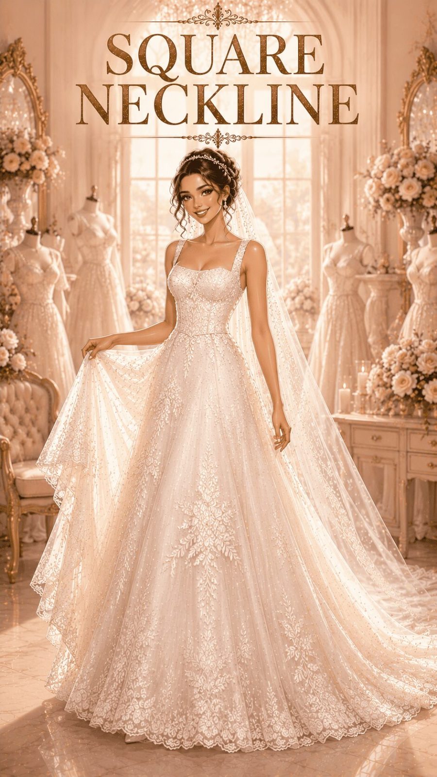 Square Neckline Wedding Dress