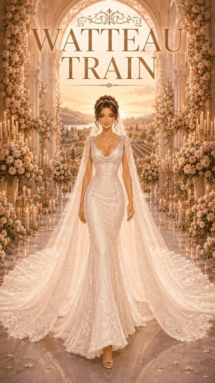 Watteau Train Wedding Dress Example