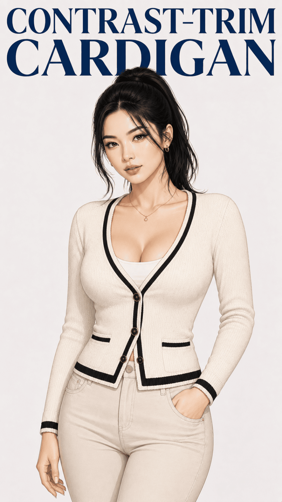 Contrast-Trim Cardigan for Women Example